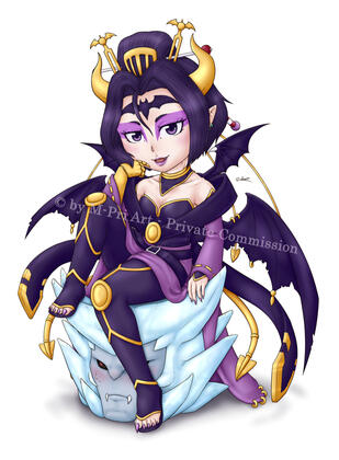 €50 - Chibi fullbody with complex design + elaborate 'patch' / prop